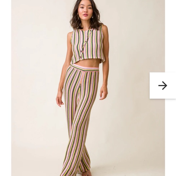 Line & Dot Pants - Line & Dot Breakers Wide-Leg Crochet Boho Striped Beachwear Festival XS